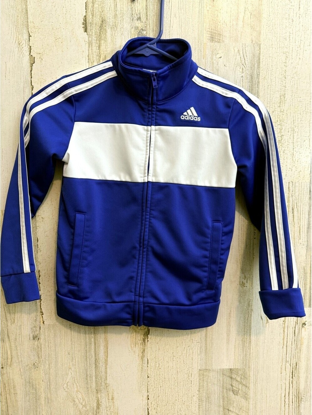 Adidas Kids Blue White Full Zip Track Jacket 3 Stripe Size 5